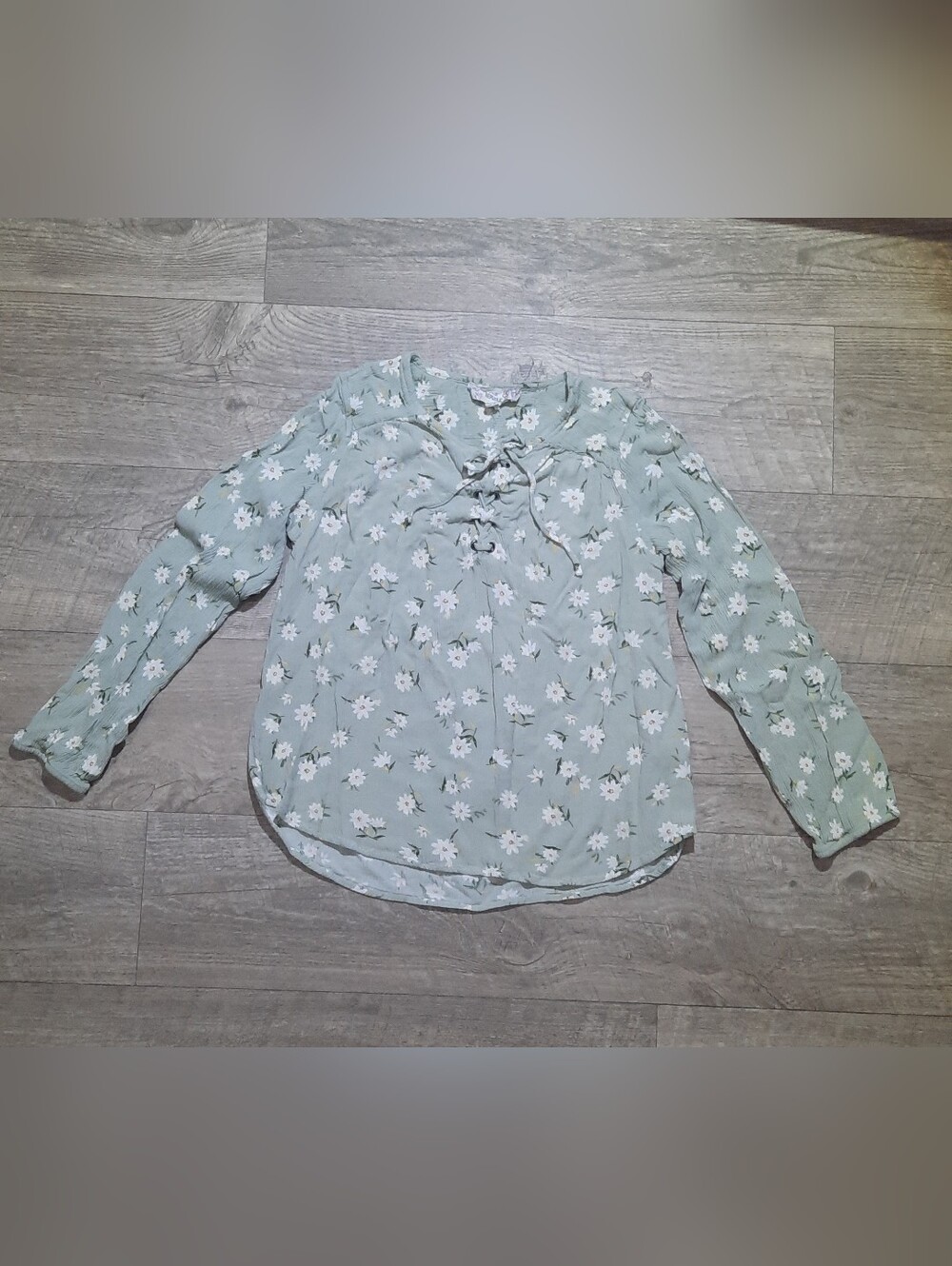 Light Sage Floral Lace-Up Womens Blouse